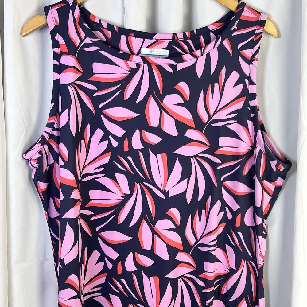 Women's Columbia Chili River Omni-Wick SPF 50 Pink Navy Leaf Dress XXL Pockets - Picture 2 of 9